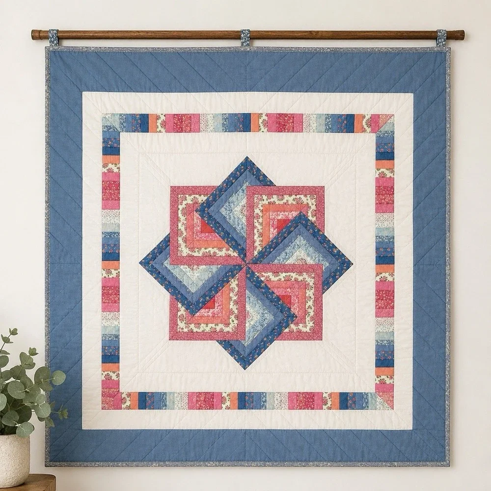 Vintage Handmade Patchwork Star Quilt Hanging Wall Decor 44x43